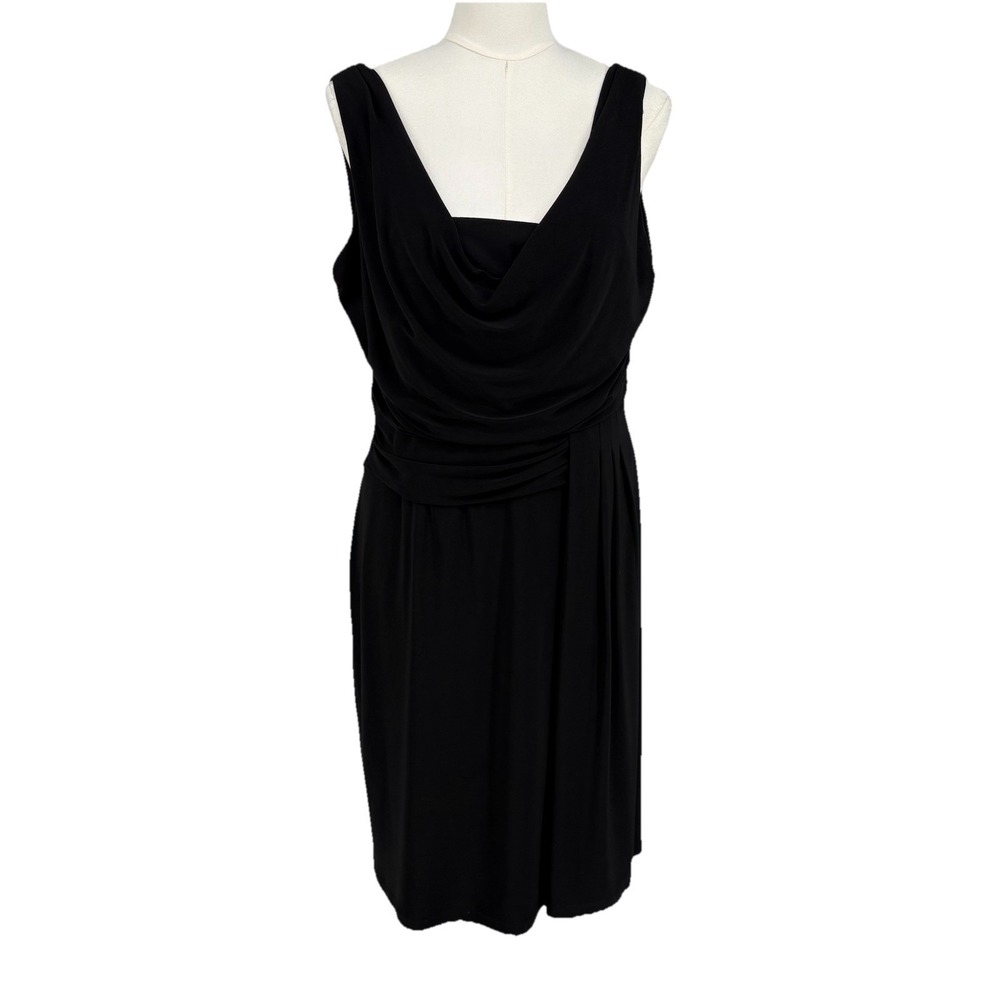 Vintage‎ Simon Chang Womens Jersey Knit Cocktail Midi Dress 12 Black Stretch
